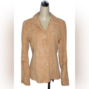 212 AMERICA VINTAGE 90'S SZ MEDIUM LIGHT BEIGE CAMEL SUEDE LEATHER JACKET BLAZER
